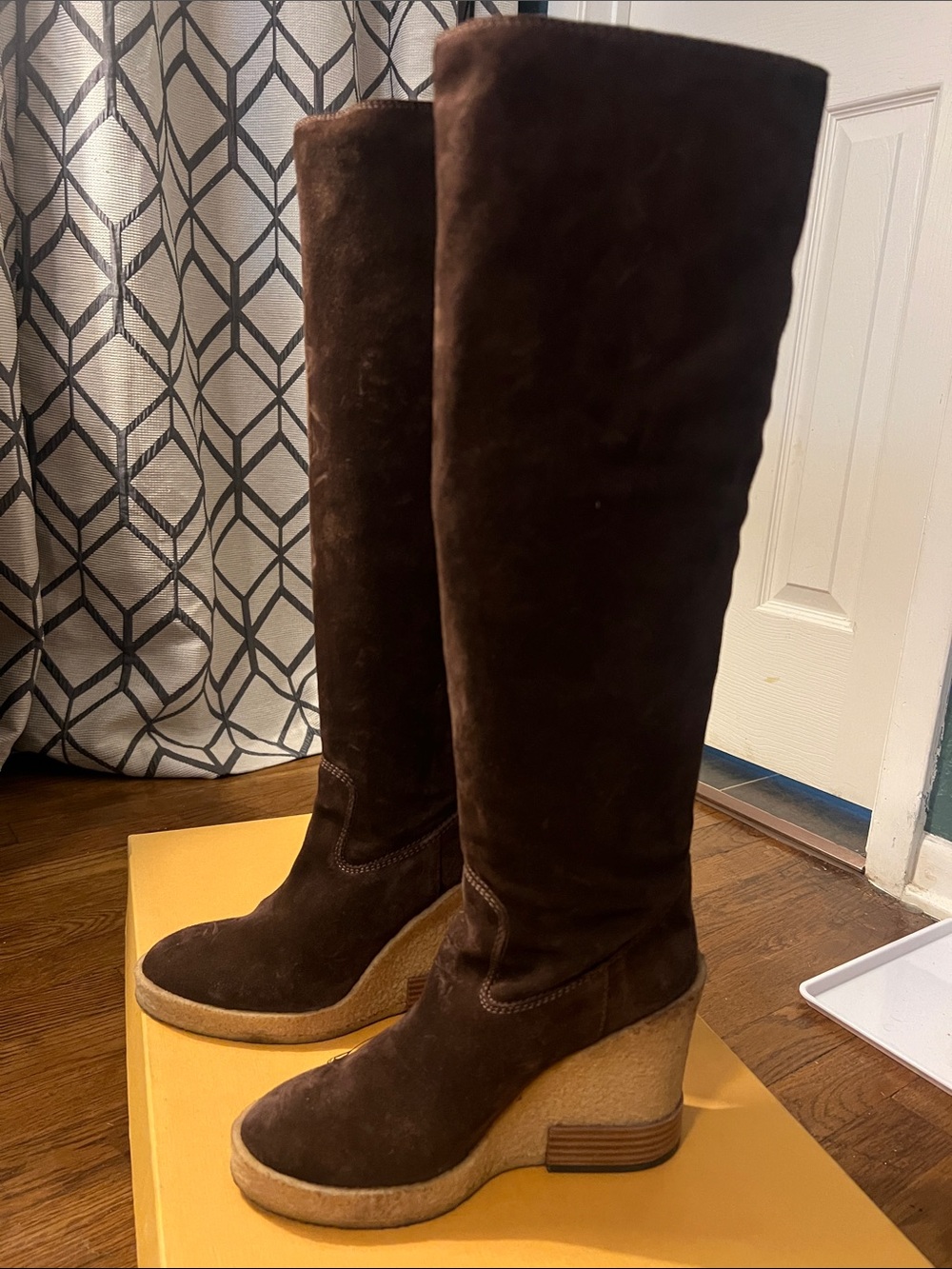 Women’s Brown Suede Wedge Knee-High Boots